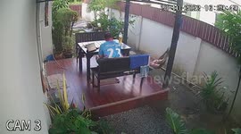 Shocking moment resident falls head-first when hammock snapped