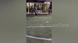 Youngster scores football penalty kick with amusing long run-up