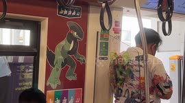 Monorail sky train decorated with Pokemon livery in Bangkok, Thailand
