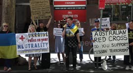 Ukrainians and their supporters protest against the Red Cross in Sydney, Australia