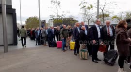 Huge queue for taxis outside King's Cross station as London Tube strike creates misery for commuters