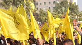 Palestinian supporters of Fatah movement attends the festival marking the 18th anniversary of the death of the late Palestinian President Yasser Arafat