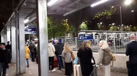 Huge queue for taxis outside Euston station during evening rush hour of London Tube strike