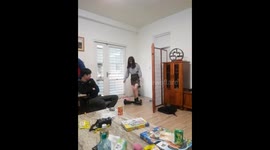 Girl's first attempt to stand on a Segway!