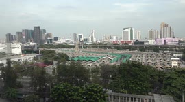 Aerial view of stall roofs at Chatuchak Weekend Market in Bangkok