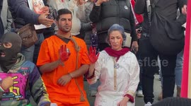 Iranians protesting in Trafalgar Square, London against their government in Iran.
