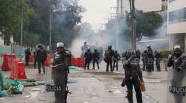 Police tear gas Colombian students protesting sex assaults on public transport in Bogota