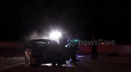 Driver arrested after crashing into police vehicle blocking traffic at an accident in Houston, USA