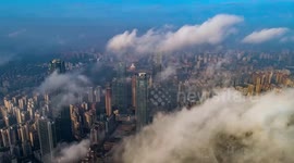 The High-rise Buildings of The ASEAN Business District Looming by Clouds in Nanning, China