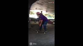 Skateboarder falls on his butt after wall-riding attempt doesn't go as planned