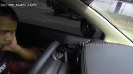 Truck chock smashes through driver's window shattering his cheekbone in freak accident