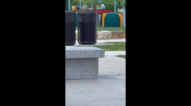 Young skater knocked to the ground after failing to get good height on his jump