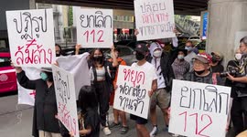 Anti-government banners displayed at protest against APEC summit in Bangkok, Thailand