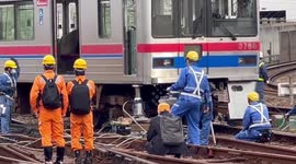 Train derails at Keisei-Takasago station in Tokyo