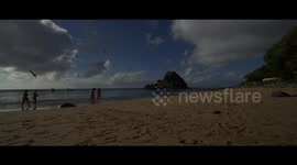 Panomaric view from the Praia do Meio, in Fernando de Noronha, Brazil. Sunset.