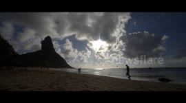 Panomaric view from the Praia do Meio, in Fernando de Noronha, Brazil. Sunset.
