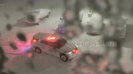 Snow patrol: Police vehicle becomes stuck as blizzard hits New York