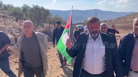 Palestinian demonstrators participate in the weekly a protest against settlement in the village of Beit Dajan