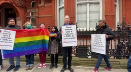 'Shame on FIFA, shame on Qatar' chant protesters outside embassy