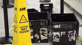 A massive roof leak at Sainsburys supermarket from car park above the shopping floor
