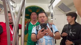 Mexican fans sing on the Doha metro