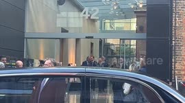 Crowd cheers as King Charles waves after visit to The Goldsmiths' Centre