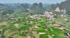 Farmland Surrounded By Mountains in Guilin, China