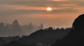 Sunrise Over The Mountains in Guilin, China