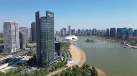 Drone Footage Of Jinsha Lake Park in Hangzhou, China