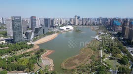 Time-lapse Drone Footage Of Jinsha Lake Park in Hangzhou, China