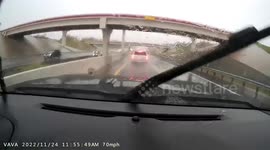 Thanksgiving Day driver loses control on rainy highway in Texas