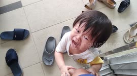Toddler panic when she hears sound of garbage truck