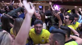 Football fans go wild in Sao Paulo as Brazil scores two winning goals over Serbia