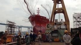 The ship launch of the 'Sky Ploeg' chemical tanker