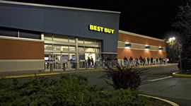 People are waiting for opening at Best Buy on Black Friday for sales prices after Thanksgiving Day.