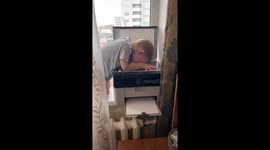 Funny child photocopies his face
