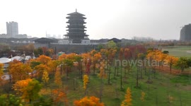 Guxu Pavilion Colorful Scenery In Suqian, China