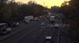 Highway I-95 traffic time lapse day before Thanksgiving Day  view from bridge