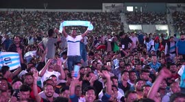 Migrant workers follow Argentina-Mexico match at fan zone outside city centre in Doha, Qatar