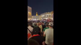 Moroccon fans celebrate their historic 2-0 win against Belgium in the streets of Qatar