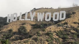 Hollywood sign, wide shot, in the evening.