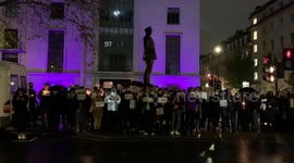 Protesters denounce China’s zero-COVID-19 policy outside Chinese embassy in London