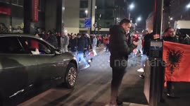 Albanians move onto the A3200 at Waterloo agter a day of celebrating Albanian Independence Day
