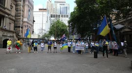 Ukrainians and their supporters protest against the Russian Red Cross in Sydney, Australia