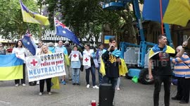 Ukrainians and their supporters protest against the Russian Red Cross in Sydney, Australia