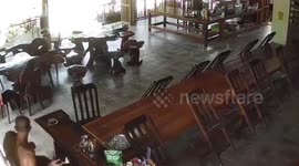 Calm Buddhist monk unfazed as deadly king cobra slithers under his seat