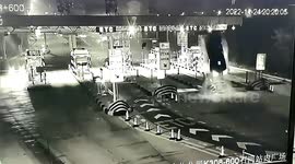 Speeding car sent flying after toll gate crash in China