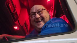 Friendly lorry driver joins Albanians in celebrating Independence Day despite travel disruptions