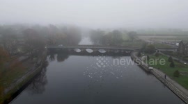 Aerial footage of thick fog engulfing West Yorkshire as winter grips UK