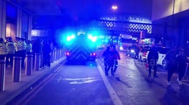Fire engines at waterloo station during Albanian Independence celebration at Waterloo, London